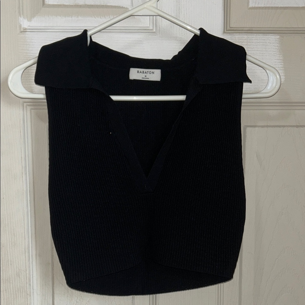 Babaton Black Collared Crop Top